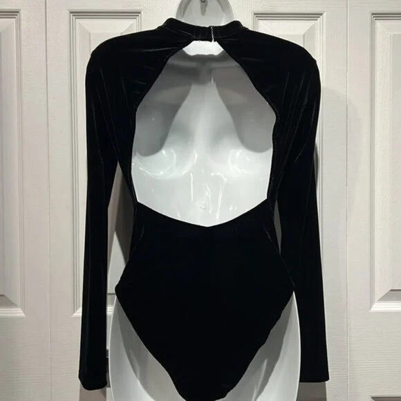 La Senza Black Velour Long Sleeve Open Back Bodysuit Size S NWT - Picture 5 of 11